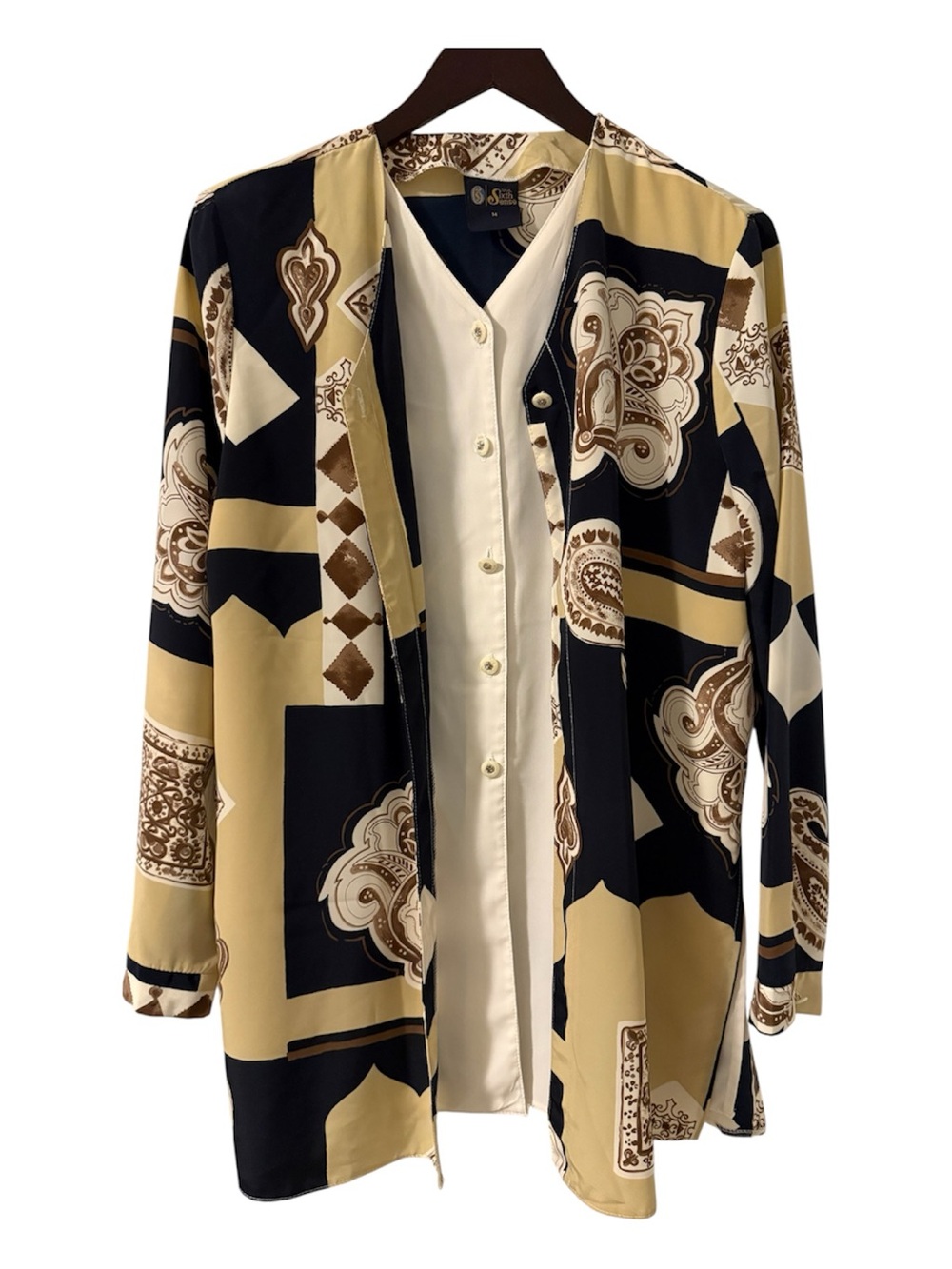 Our Sixth Sense 2-Piece Look Paisley Open Front Cardigan Blouse Size 14